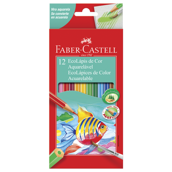 EcoLápices de Colores de 12 acuarelables + 1 pincel + 1 Sacapuntas