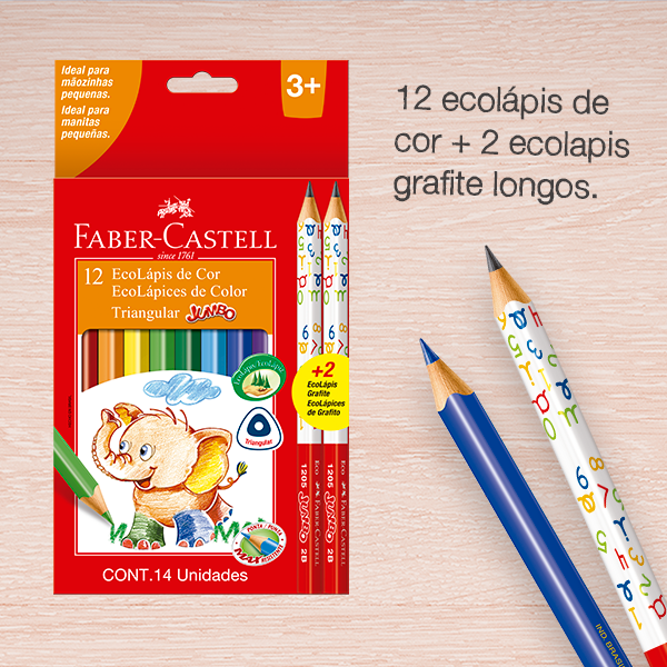 EcoLápices de Colores Jumbo de 12 + 2 EcoLápices grafito Jumbo