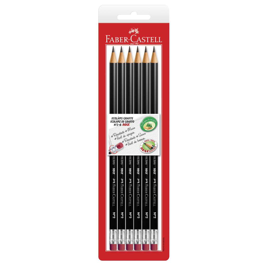 Blister con 6 EcoLápices Grafito con borrador barniz negro