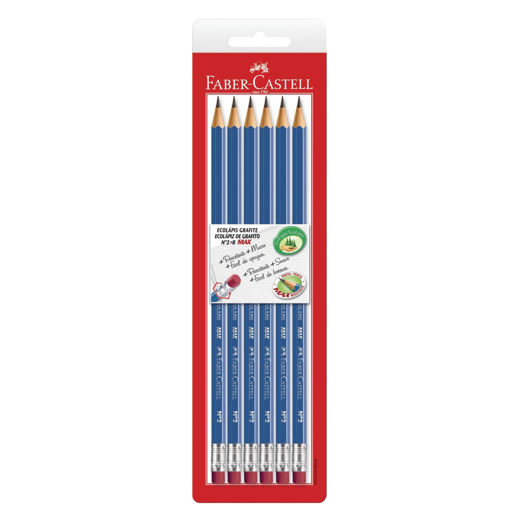 Blister con 6 EcoLápices Grafito con borrador barniz azul