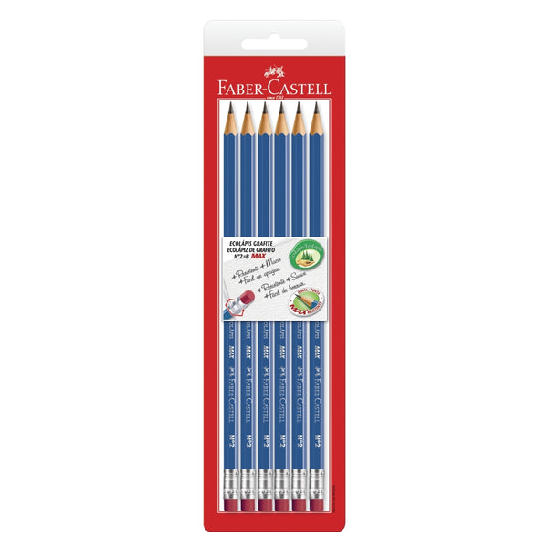 Blister con 6 EcoLápices Grafito con borrador barniz azul