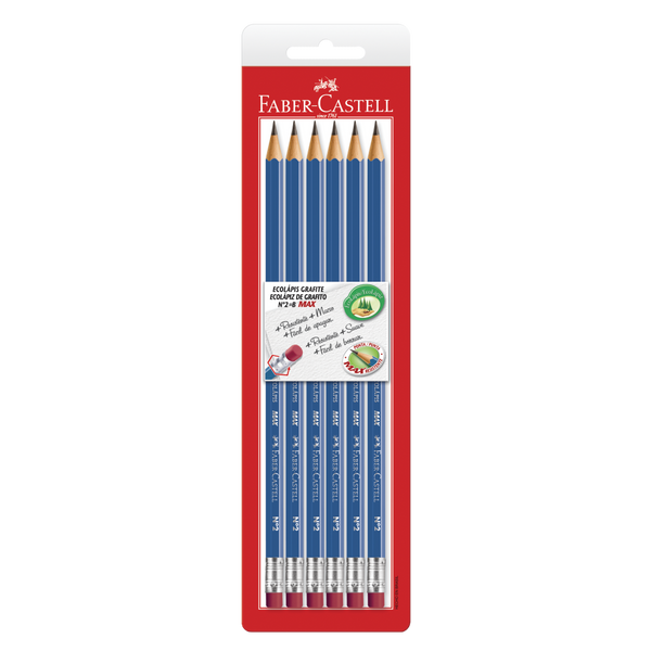 Blister con 6 EcoLápices Grafito con borrador barniz azul