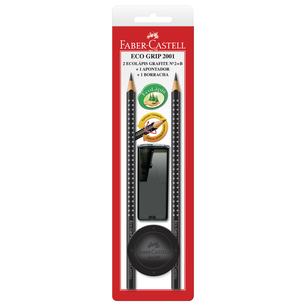 Blister Set con 2 EcoLápices Grip 2001, 1 borrador y 1 sacapuntas Negro